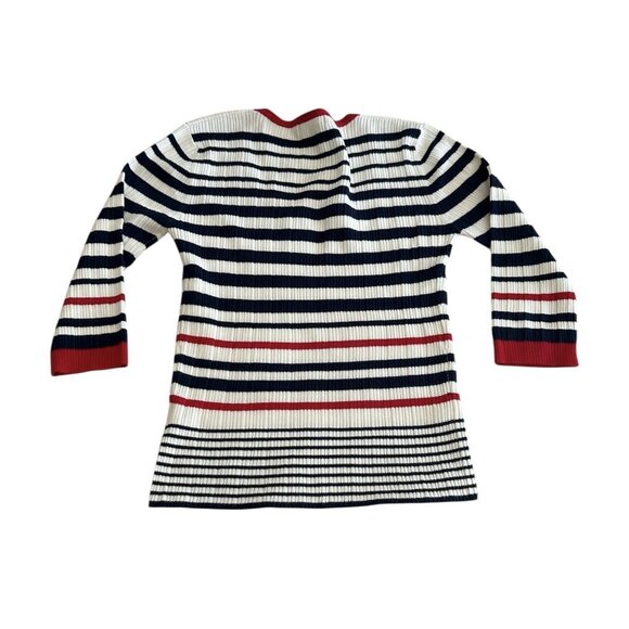 Ladies Navy Red Size L Knit 3/4 Sleeve Long Round Neck Sweater Stripe Dress Barn - Picture 2 of 8